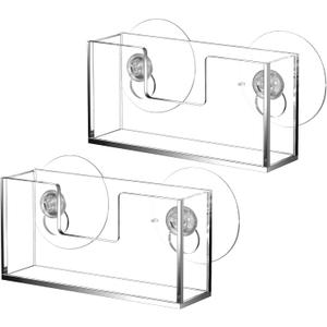 Cinnvoice 2 Pcs Window Mount Business Card Holder with Suction Cups Clear Card Holder Acrylic Single Pocket Organizer Display for Home Office(Rectangular,4.7 x 1.25 x 1.8 Inch)