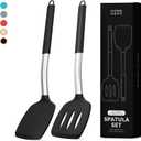 Home Hero Silicone Spatula Set with Ergonomic Handles - Stainless Steel High Heat Resistant Solid & Slotted Turner, BPA Free Non Stick Kitchen Utensils Set - Rubber Spatula (2 Pcs - Black)