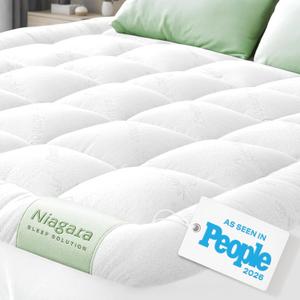 Niagara Sleep Solution Ultra Soft Queen Size Mattress Topper - Viscose Made from Bamboo Pillow Top Mattress Pad for Back Pain Relief - Naturally Cooling for Hot Sleepers, White