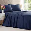 100% Rayon Derived From Bamboo - Bamboo Sheets Queen Size - Cooling Sheets for Queen - Soft, Breathable & Hotel Luxury Bedding - 1 Flat & 1 Fitted & 2 Pillowcases w/ 18 Inch Deep Pockets - Navy Blue