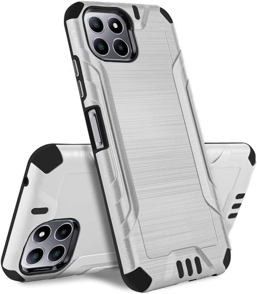 TJS Compatible for Boost Mobile Celero 5G Plus 2023 7.0" Case (Plus Version Only), Magnetic Support Hybrid Shockproof Metallic Brush Finish Phone Case (Silver)