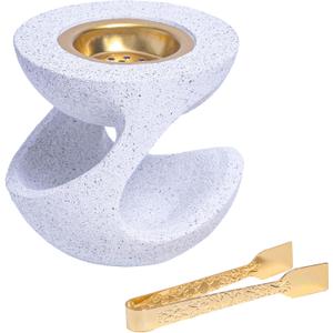 Bakhoor Burner Frankincense Resin Incense Burner for Charcoal with Tong, for Yoga Spa Aromatherapy Meditation, Home Office Decor (White)