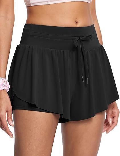 Womens 2.8" Swim Board Shorts High Waisted Slimming Quick Dry Stretch Swim Beach Trunk with Liner and 2 Pockets XL