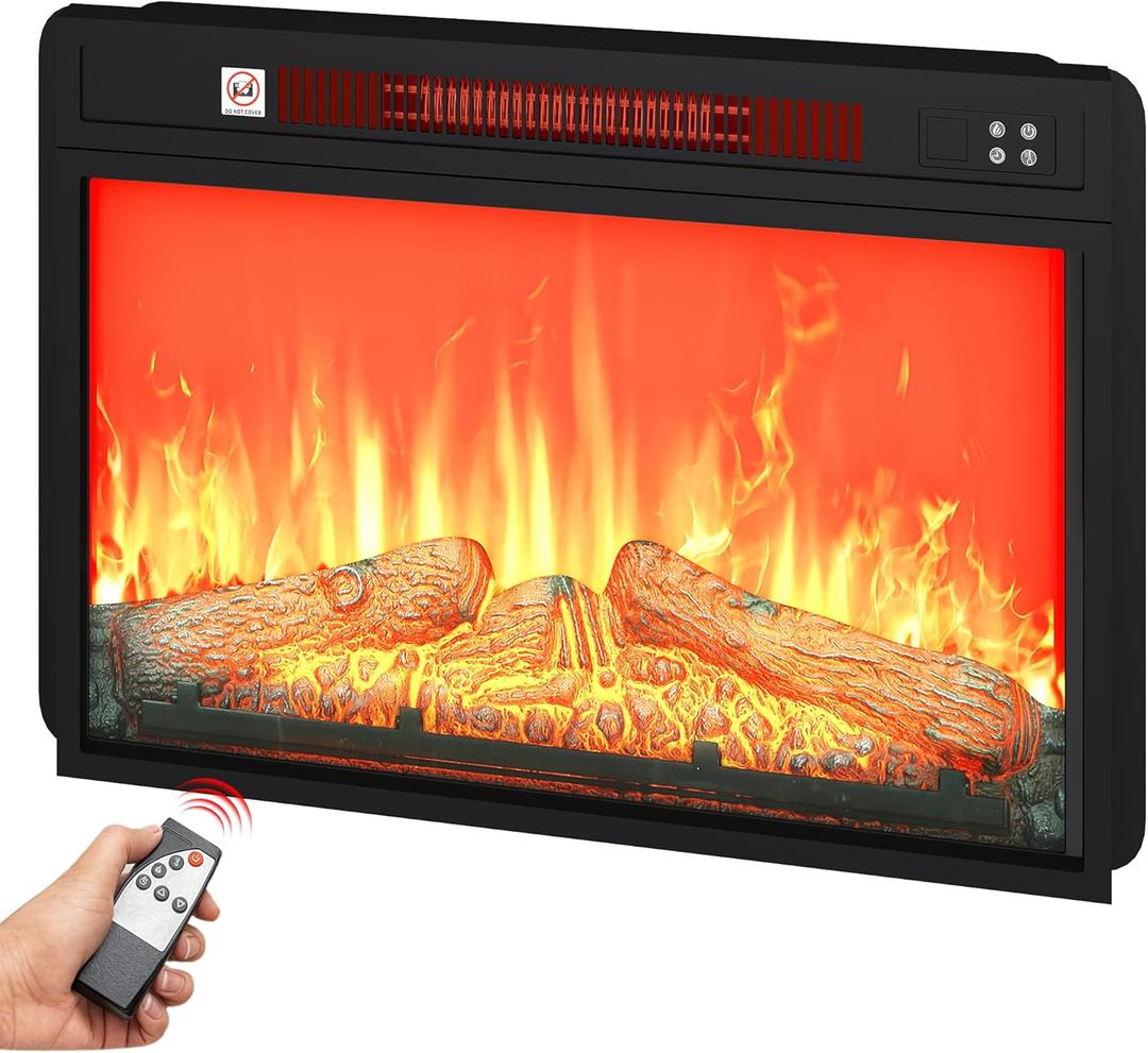 DWVO 23 Inches Electric Fireplace Insert, Recessed Fireplace Heater with Remote Control, Adjustable Temperature, 6H Timer, Adjustable Flame Brightness, 120V 1400W, Firewood (24.2"x17.5")