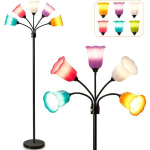 GyroVu Medusa LED Floor Lamp, Multi Head Modern Tall Lamp with Adjustable Gooseneck Standing Lamps Led Tall Lamp for Living Room Bedroom Kids Room Office 6 Color Lampshades Bulb Not Included Black