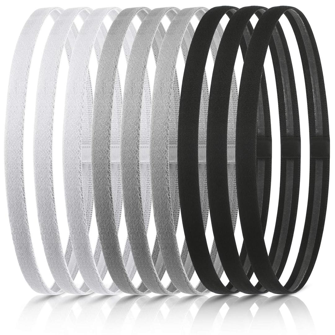 WILLBOND 12 Pcs Thin Sport Elastic Headband Non Slip Skinny Athletic Exercise Hairband Women Men Silicone Grip Hair Sweatband Yoga Workout Running Football Basketball Soccer Tennis(Black, White, Grey)