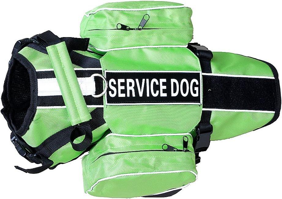 Service Dog Backpack Harness Vest Removable Saddle Bags with Label Patches(Green,S)