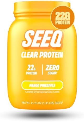 SEEQ Clear Protein Powder - Mango Pineapple - 22 Servings - 22g Clear Whey Protein Isolate - Zero Sugar - 0g Lactose - Allergen Friendly - GLP1 Support - Bone Health - Muscle Post Workout Recovery BBD: 08-2027