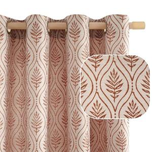 BGment Terracotta French Country Curtains 63 Inches Long for Bedroom, Leaf Jacquard Botanical Pattern Cottage Core Boho Vintage Semi Sheer Linen Window Drapes, 2 Panels, 52 x 63 Inch