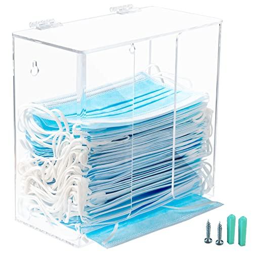SEANADO Face Mask Dispenser Box Acrylic Glove Holder Hygiene Station with Lid for Disposable Emesis Bag, Shoe Cover and Hairnet，Wall Mount Holes or Tabletop Holder