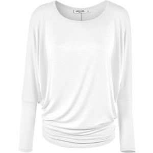 Lock and Love Women's Casual Flowy Draped Long Sleeve Batwing Dolman Top  Soft & Comfortable Loose Fit Pullover (Large, Wt826_white)