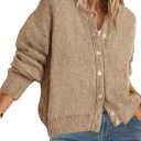 PRETTYGARDEN Long Sleeve Crewneck Button Down Womens Sweaters Fall Open Front Chunky Cardigan Sweaters for Women 2025 (Large, Khaki)