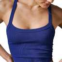 Workout Tank Tops Scoop Neck Crop Tops Athletic Tank Tops Cute Seamless Cami Ribbed Racerback Tank Tops Gym Shirts(Royal Blue-L)