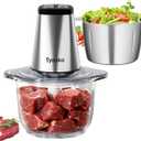 Electric Food Processor Vegetable Chopper, Easy Clean Meat Grinder with 2 Bowls (8 Cup Stainless Steel+8 Cup Glass), Small Food Mixer for Fruits/Meat/Nuts/Fish/Veggie/Pet Food/Baby Food