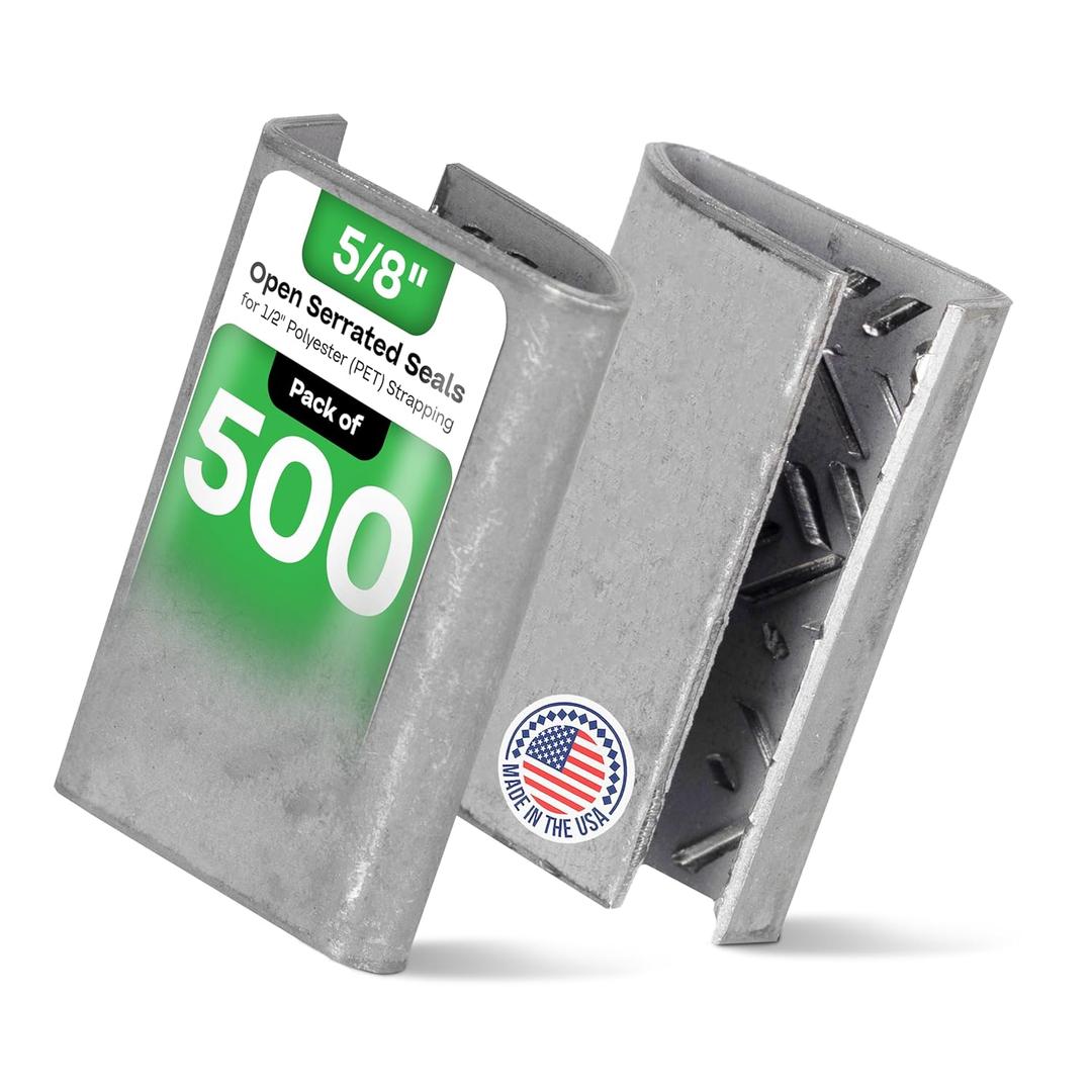 IDL Packaging Open Serrated Seals for 5/8" Strap Width Polyester (PET) Strapping (Pack of 500)  Increased Load Securement Due to Serrated Design of Strapping Clips