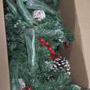 TigeJoy 9FT Luxury Prelit Christmas Garland with Warm White LED Timer Lights, Snow Cedar Garland with Red Berries, Mixed Pinecones, 8 Modes 3AA Battery Operated Xmas Decor for Fireplace Doorway Porch