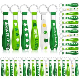Huquary 36 Pcs St. Patrick's Day Silicone Keychains Bulk Party Favors Saint Patty's Green Shamrock Hat Clover Gifts for St Patricks Day Irish Festival Party Favors Ireland Holiday Decorations