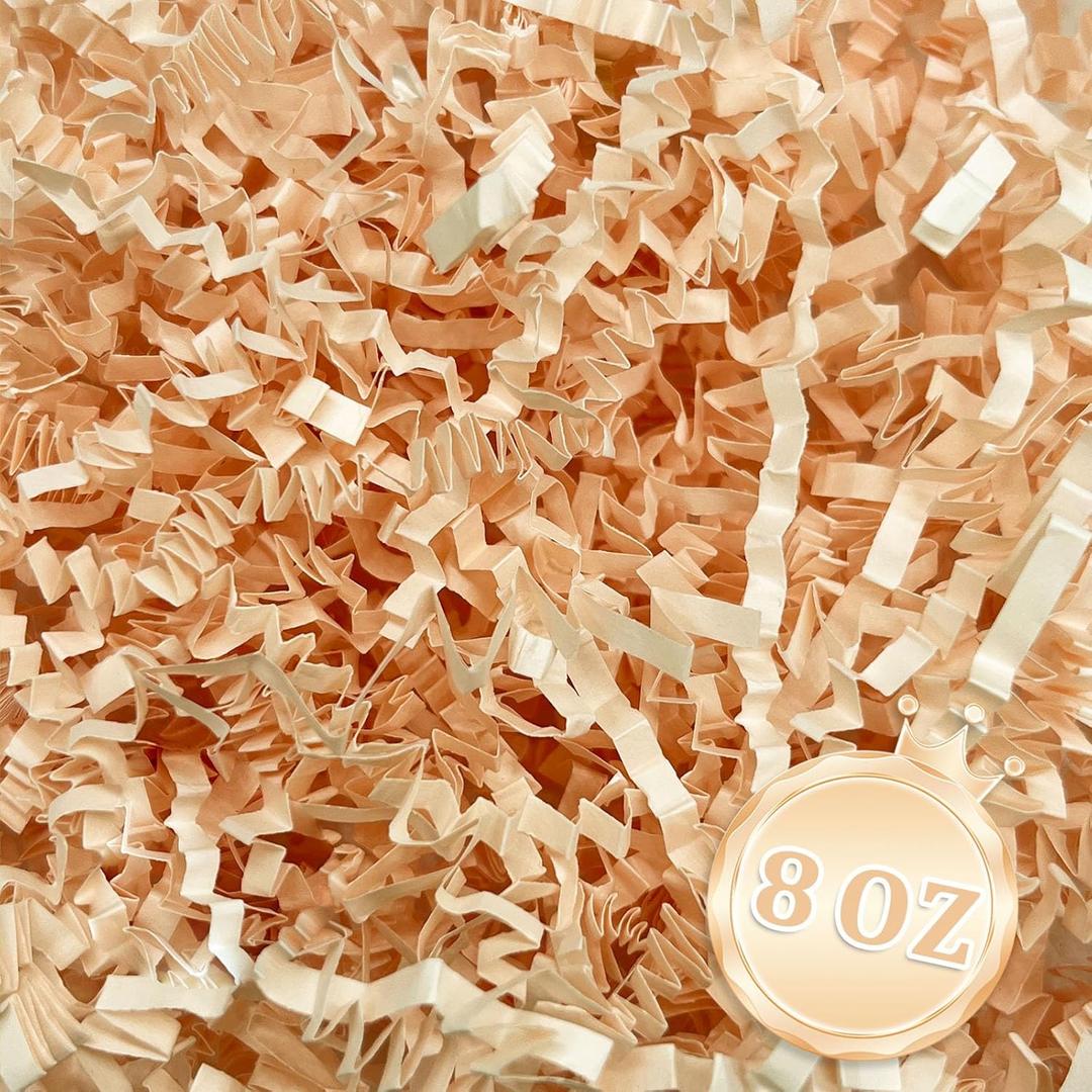 1/2LB Champagne Crinkle Cut Paper Shred Filler Great for Gift Wrapping, Champagne Basket Fillers, Birthday, Gift Wrapping, Anniversary, Halloween Thanksgiving Christmas Party Decor Filling Supplies (8 OZ)