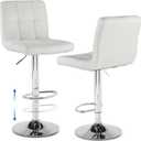 NEWBULIG Bar Stools Set of 2, Counter Height Barstools,Square Seat Cushion Barstool with Back, Height Adjustable PU Leather Swivel Barstool with Footrests for Kitchen,Island,Cafe,Pub,White