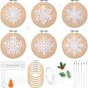 Roowest 6 Sets Winter Embroidery Kits for Beginners Adults Winter Snowflakes Cross Stitch Embroidery Ornament Kit DIY Craft Needlepoint Sets with Pattern Instructions Thread Needle Ribbon(Tan)