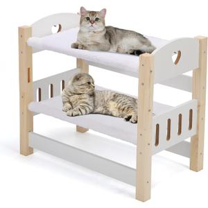 Cat Hammock Beds, 2 Layers Elevated Cat Beds for Indoor Cats, Sturdy Pine Wooden Furniture for Puppy Small Pets, Raised Cat Bed with Soft Plush Sheets for Better Sleep, Love Pattern, 22" L x 12.6" D