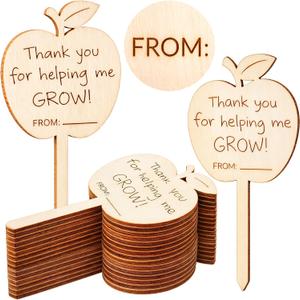 Gerrii 20 Pcs Thank You for Helping Me Grow Plant Tags Sign, Wooden Teacher Appreciation, Apple Shape Plant Tags, Grow Succulent Gift Card Graduation Gifts Stakes Labels Garden for Baby Shower