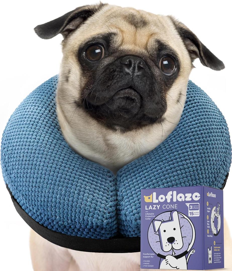 Loflaze Inflatable Dog Cone Collar - Dog Neck Donut Cone Collar Alternative After Surgery - Soft Cone for Large Medium Small Dogs Cats - Alternative Recovery E Collar (Blue, L)