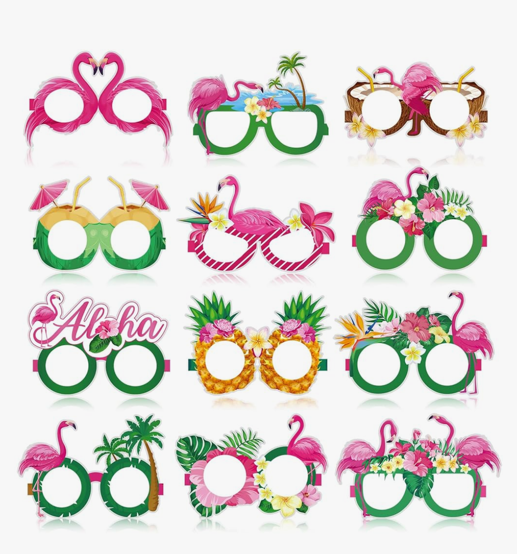 Harloon 36 Pcs Flamingo Party Decorations Eyeglasses Aloha Party Paper Glasses Favor Summer Tropical Flamingo Photo Booth Props Hawaiian Luau Eye Glasses for Pool Beach Shower Birthday Party Favor
