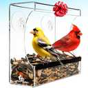 Clear Window Bird Feeder - Premium Bird Feeder for Outdoors with Strong Suction Cups with Drain Holes and Large Seed Capacity