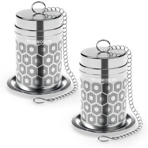2 Pack Reinmoson Tea Strainers for Loose Tea, Extra Fine Mesh Tea Infuser, 304 Stainless Steel & Updated Slim Threaded Lid, Loose Leaf Tea Steeper for Black Tea, Rooibos, etc (Small)