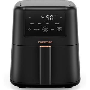 Chefman Air Fryer 4-in-1 Slim 3.5 QT Airfryer, Air Fry, Bake, Dehydrate, Frozen, 450F Max Temp for Extra Crispy Results in Minutes, Nonstick Ceramic Coating, Dishwasher-Safe Accessories - Black
