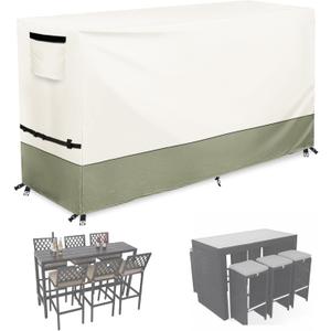 7 Piece Bar Height Patio Dining Set Covers,100% Waterproof Outdoor 76 Inch Rectangular High Wicker Bar Table and Chairs Sets Cover, Bar Table Set Covers for Patio Furniture Set, Beige