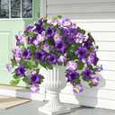 Yastouay Artificial Flowers for Outdoors, 2PCS Artificial Petunias UV Resistant Fake Outdoor Flowers, Realistic Faux Flowers Fake Silk Petunias for Outside Garden Porch Patio Yard Decor, Purple
