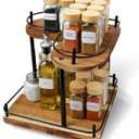 Acacia Wooden Spice Rack Organizer Lazy Susans Rotating Countertop 2 Tiered Display Shelf Kitchen Adjustable Height Spinning Spice Rack 11.8INCH Large Capacity