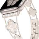 Tasikar Bling Diamond Women Band Compatible with Apple Watch Band 49mm 46mm 45mm 44mm 42mm 41mm 40mm 38mm Ultra SE Series 10 9 8 7 6 5 4 3 2 1 Lucky Clover Dressy Replacement Bracelet (Starlight)