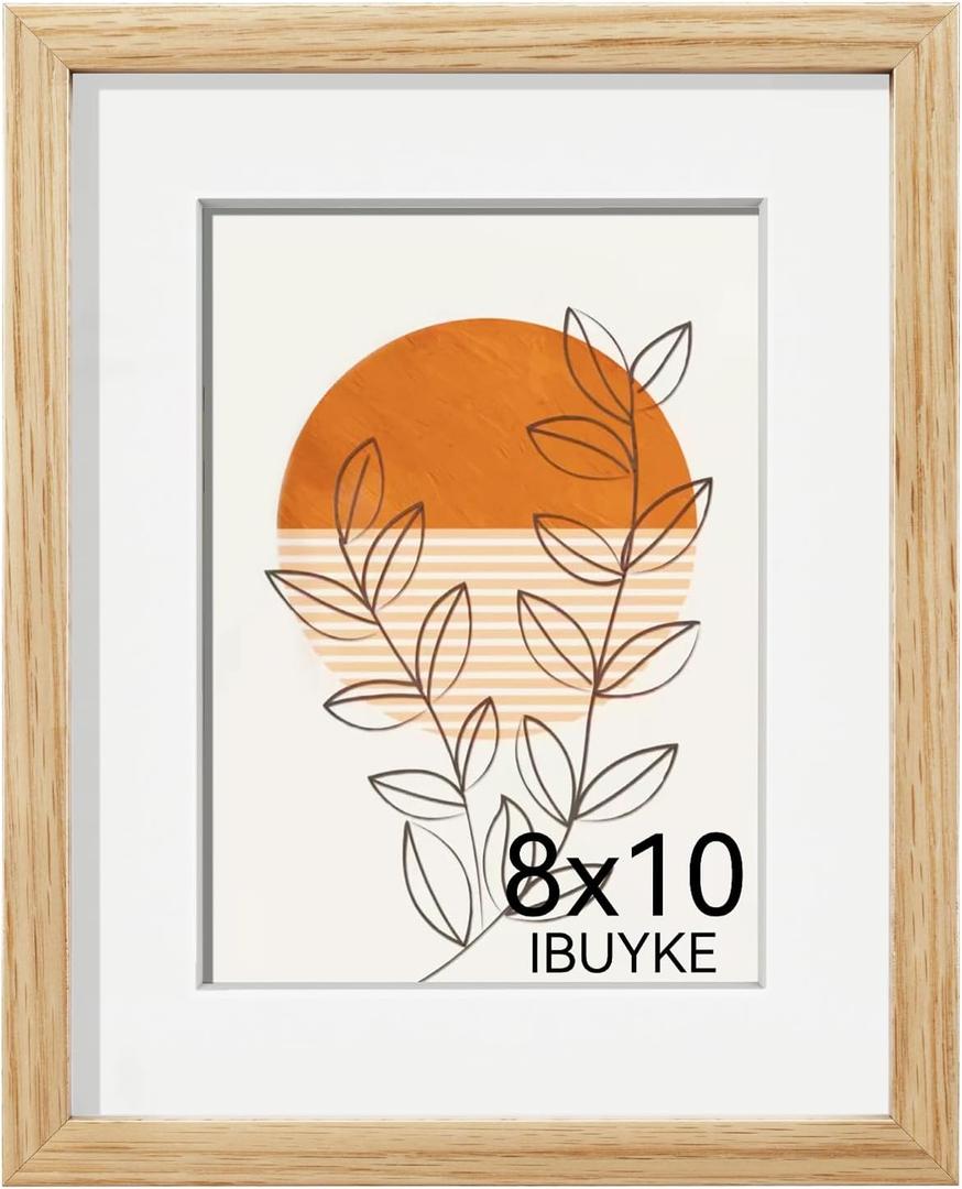 IBUYKE 8x10 Picture Frame,Solid Oak Wood 8x10 Photo Frame with Mat to 5x7,10x8 Picture Frames With Tempered Glass,Tabletop or Wall Mount Display,Home Decor,Natural Oak 8 x 10 Frame,UWPF0810N