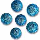 Handmade Decorative Turkish Ceramic Bowl Set of 4, Blue Pinch Bowls for Dipping&Serving - Small Versatile and Unique Charcuterie Accessories, Mini Sauce Dish, Floral Pattern Snack Bowls