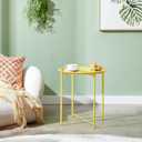 2 x VECELO Side/End Table, Folding Round Metal Anti-Rust and Waterproof Outdoor or Indoor Tray for Living Room Bedroom Balcony and Office, 2 PCS, Yellow
