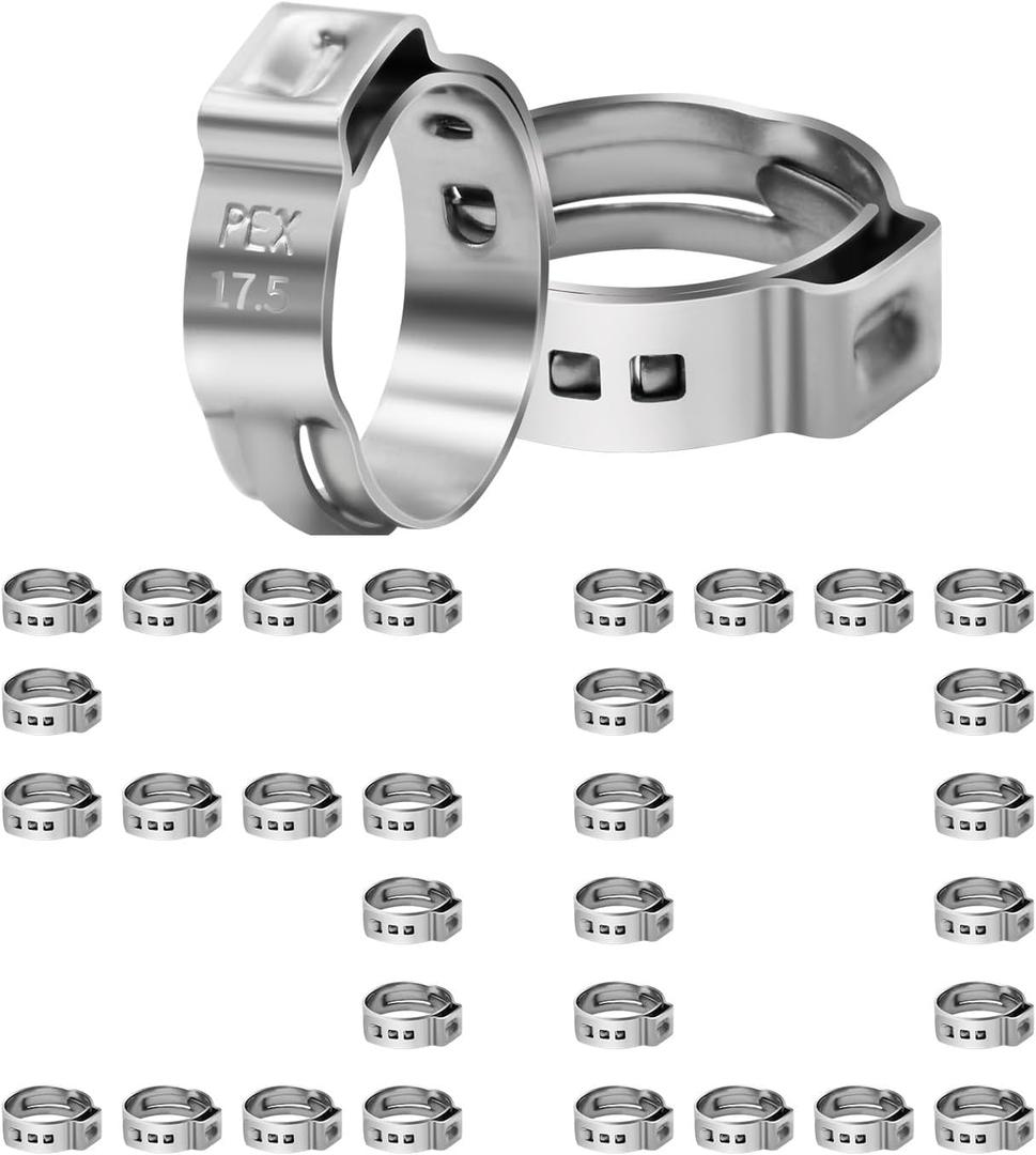 50 Pack 1/2" PEX Cinch Clamps, Stainless Steel Single Ear Hose Clamps (1/2", 50 Pack)