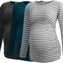 Smallshow Women's Maternity Shirts Long Sleeve Pregnancy Clothes Tops 3-Pack, L
