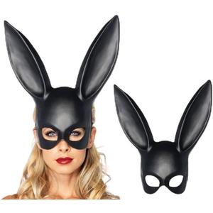 Masquerade Rabbit Mask for Women, Adult Bunny Ear Rabbit Mask for Halloween Eve Party Costume Accessory (Black)