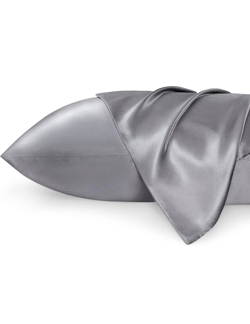 Bedsure Satin Pillowcases, Similar to Silk Pillowcase 2 Pack, Pillow Case for Sleeping Women with Envelope Closure, Gifts for Women Men, Dark Grey, Queen Size, 20x30 Inches