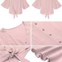 luvamia Women's Casual V Neck Tops 3/4 Sleeve Tie Knot Blouses Solid Button Down Shirts (Pink, M)