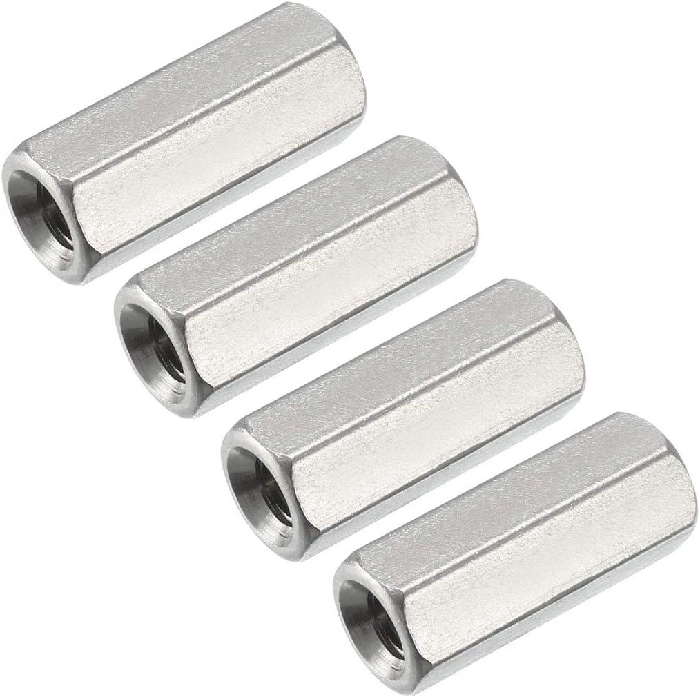 uxcell M5 x 0.8-Pitch 20mm Length 304 Stainless Steel Metric Hex Coupling Nuts, 4 Pcs