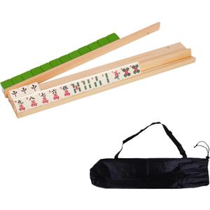 Mahjong Racks with Pushers, Mahjong Pushers and Racks, Wooden Mahjong Racks Set of 4, Mahjong Pushers with Storage Bags, Magnetically Attached Pushers for Mahjong & More Game Nights