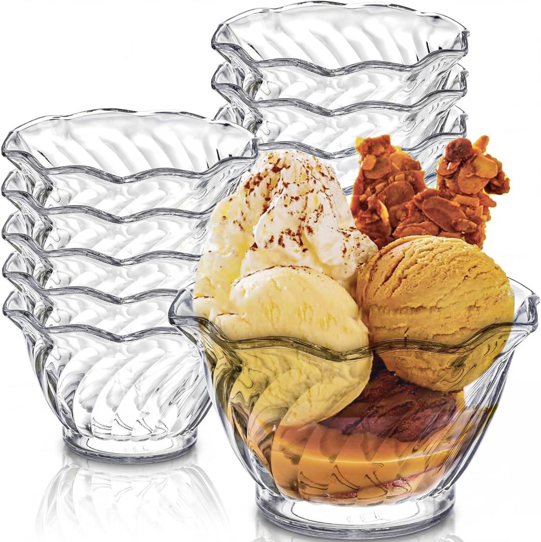 Elsjoy Set of 12 Plastic Reusable Dessert Bowls, 5.7 oz Unbreakable Small Appetizer Cup Clear Snack Bowls, Plastic Ice Cream Serving Bowls for Candy, Nuts, Fruits