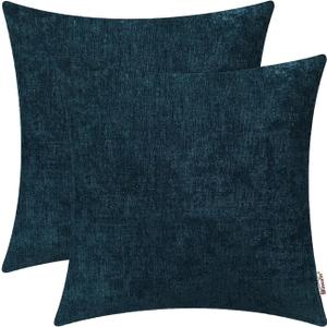 BRAWARM Throw Pillow Covers 18x18 Inches - Deep Lagoon Chenille Pillow Covers Pack of 2, Solid Dyed Soft Chenille Pillow Cases for Couch Sofa Bed Home Decoration