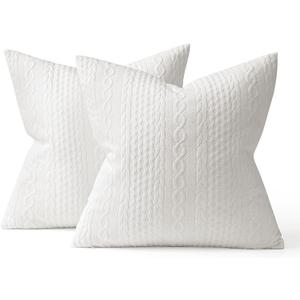 MIULEE Decorative Throw Pillow Covers Set of 2 Super Soft Modern Stretchy Embossed Patterned Cushion Covers for Spring Farmhouse Couch Sofa Livingroom Bed, White 20x20 inch