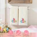 2 Pcs Easter Hand Towels for Bathroom Eggs Easter Bath Towels Beige 100% Cotton Jacquard Embroidered Decorative Gift Set Kitchen Decor Home Accessories