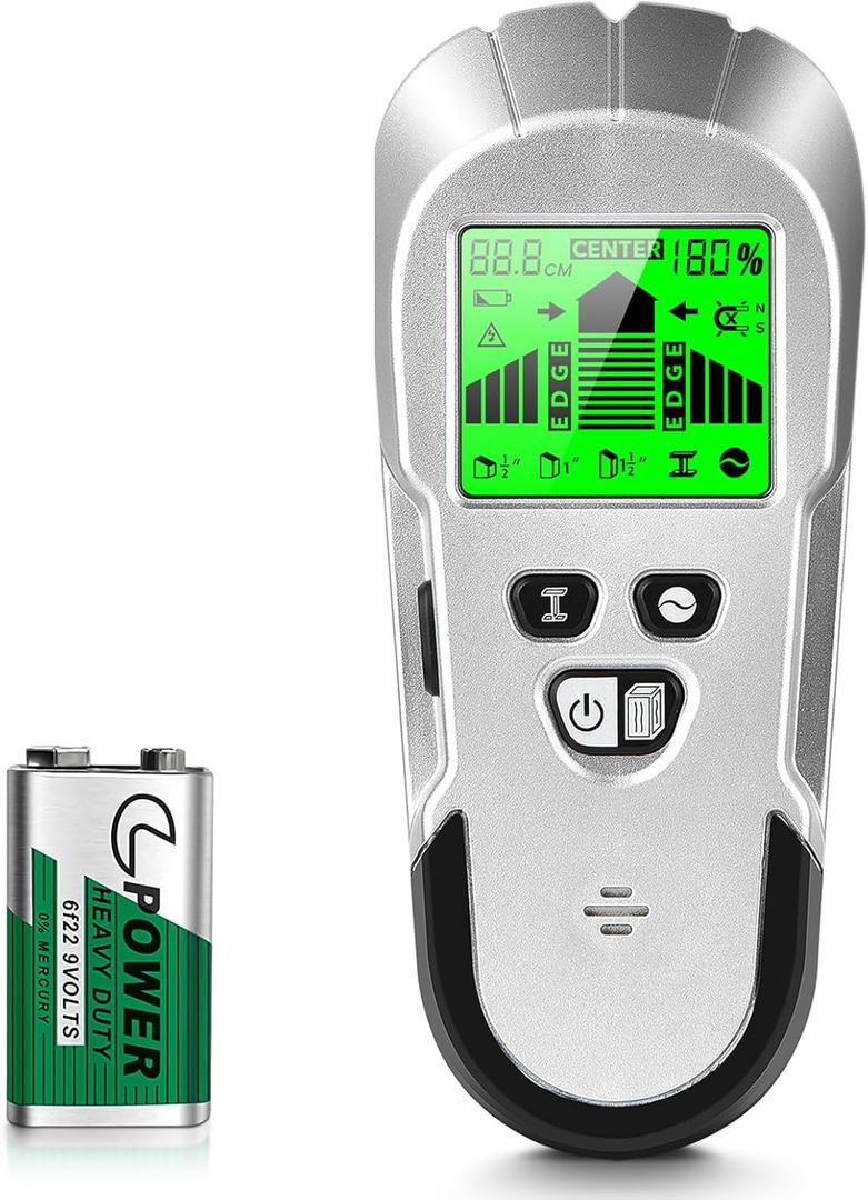 Stud Finder Wall Scanner - Stud Wall Detector 6 in 1 Scanner Sensor Beam Finder with Upgraded Smart Sensor HD LCD Display for The Center and Edge of Wood, AC Wire, Metal and Studs DetectionGrey